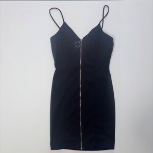 O' Delilah black mini spaghetti strap zip up dress
